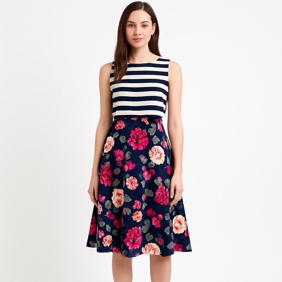 Moulinette Soeurs Striped Bodice + Floral Skirt Fit & Flare Dress NWT Size 2 - Picture 1 of 12